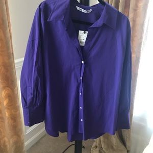 ZARA SHIRT OVERSIZED COLLAR Size  XL or S NWT  Cotton New Style Purple NWT